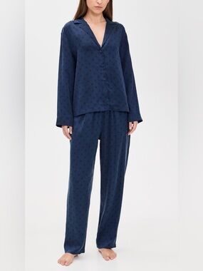 Lunya Washable Silk Long Sleeve Shirt and Pants Set Blue Eclipse